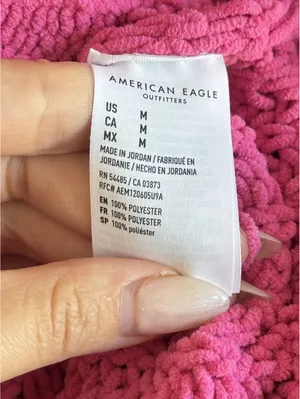 American Eagle Oversized Chenille Crewneck Sweater Hot Pink Chunky Knit Size M thumbnail 7