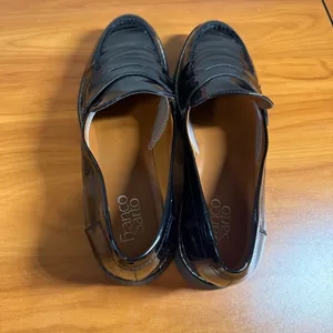 Franco Sarto Cassandra Black Patent Faux Leather Penny Loafer Chunky Lug Slip On thumbnail 5