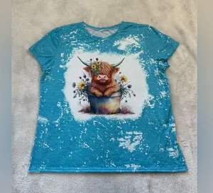 Cow & Floral Print T-shirt Short Sleeve Crew Neck Top Spring & Summer L NEW thumbnail 2
