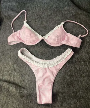 SheIn Pink Gingham Ruffle Bikini thumbnail 5
