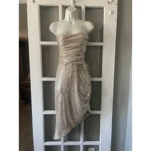 Lavish Alice sequin bandeau wrap dress in silver sequin thumbnail 6