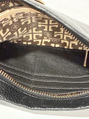 Tori Burch Black Pebble Leather Gold Logo Soft Clutch Wallet Bag Purse thumbnail 3