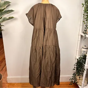 Coline Brown Maxi Dress Sz M Kaftan Loose Short Sleeves Coverup thumbnail 6