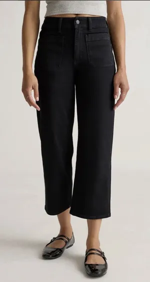 Quince High Rise Women’s Bella Stretch Patch Pocket Wide Leg Pants Black 29 thumbnail 1