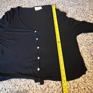 Ivoire Womens Black Ribbed Long‎ Sleeve Tie Front Cropped Button Up Top Size L thumbnail 4