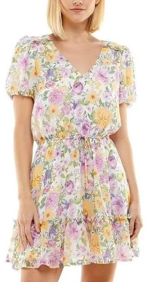 Crystal Doll Floral Flowy Puffed Sleeve Dress thumbnail 1