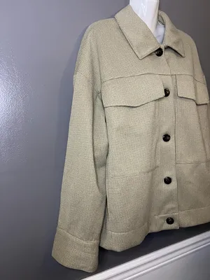 Maeve Anthropologie Jacket Womens Large Beige Tweed Button Front Lined Pockets thumbnail 2