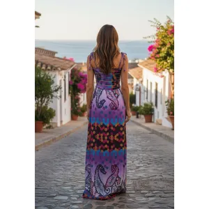 Ark & Co‎ Smocked Maxi Dress Purple Paisley Geometric Spaghetti Strap Size S thumbnail 2