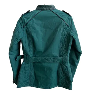 Barbour International Black Streak‎ Jacket Womens Green Waxed Cotton Moto Belted thumbnail 5
