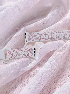 New Floral Design Apple Watch Bands 42mm 44mm 45mm 49mm in Pink White thumbnail 3