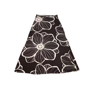 Dennis Basso Black White Floral Maxi Skirt Size Medium A-Line Stretch Boho Comfy thumbnail 3