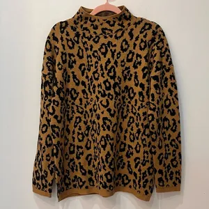 Philosophy Sweater Women’s Mock Neck Leopard Print Oversized sz Small thumbnail 1