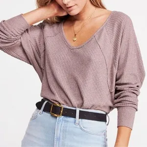 Free People Santa Clara Thermal Waffle Knit Long Sleeve Womens Small thumbnail 1