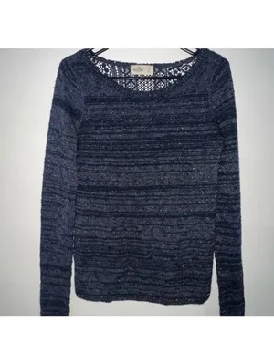 Women Hollister Navy Blue Sparkle Lace Back Sweater Size Small thumbnail 4