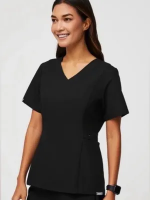 FIGS Women's black Amapa Scrub Top Style #W21SW1008 V-neck side zip pocket XXL thumbnail 1