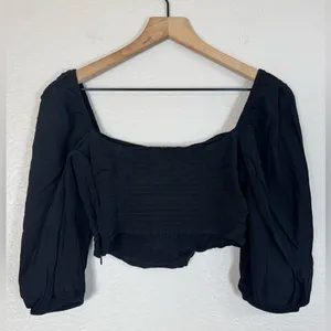 Aritzia Wilfred Lolita Blouse Smocked Cropped Black size Small $110 thumbnail 12
