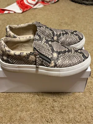 Steve Madden Jainna Snake-Print Slip-On Sneakers in Taupe thumbnail 2