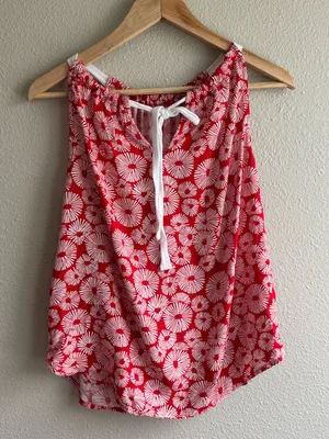 Loft Red Floral Sleeveless Tank Top thumbnail 5