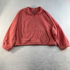 Old Navy XL Long Sleeve Half Zip‎ Oversized Textured Sweatshirt Women's Pink thumbnail 3