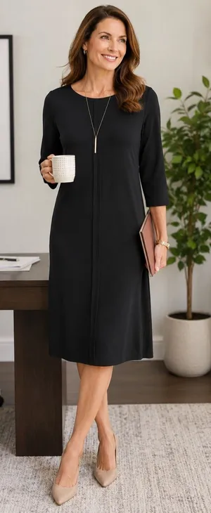 J. Jill Wearever Collection Black Front Seam Midi Dress 3/4 Sleeve Large thumbnail 1