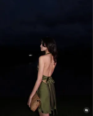 Zara dress halter open back tie bow Elegant Olive Green Satin wedding party thumbnail 8