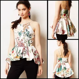 Anthropologie Dahlia Cameo Asymmetrical Peplum Coquette Floral Top Size L thumbnail 2