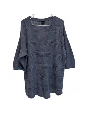 Torrid Dusty Blue Pointelle Pullover V-Neck Tunic Sweater Plus Size 2X thumbnail 3