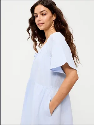 NWT!! Old Navy Crinkle Gauze Flutter-Sleeve Mini Swing Dress in Light Blue thumbnail 3