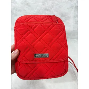 Vera Bradley Red Quilted Crossbody Bag Flap ID Window Wallet Purse thumbnail 14