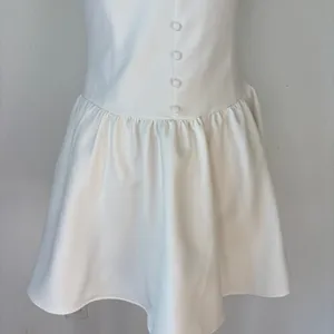 ZARA Solid White Drop Waist Sleeveless Button Front Dress thumbnail 3