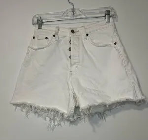 Abercrombie and Fitch The Dad High Rise White Denim Shorts Raw Hem Sz 25 thumbnail 3
