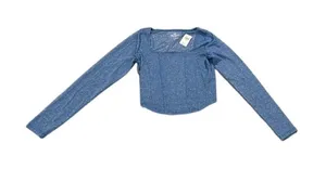 Hollister Crop Top Womens Small Blue New Glitter Square Neck Long Sleeve Corset thumbnail 1