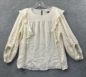 Universal Threads NWT‎ 3/4 Balloon Sleeve Blouse Top Cream Peasant Boho Ruffle S thumbnail 1