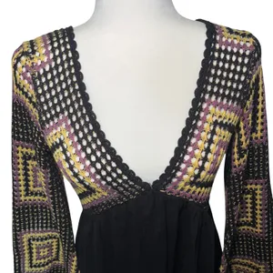 ASOS Design Crochet Granny Square Black Mini Dress Open Back Sz 6 Boho Festival thumbnail 4