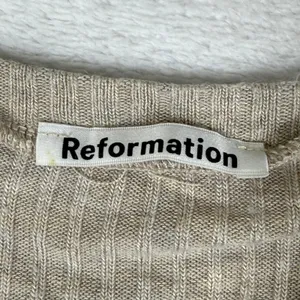 Reformation Womens Small Tan Ribbed Knit Long Sleeve Cropped Top Tencel Modal thumbnail 2