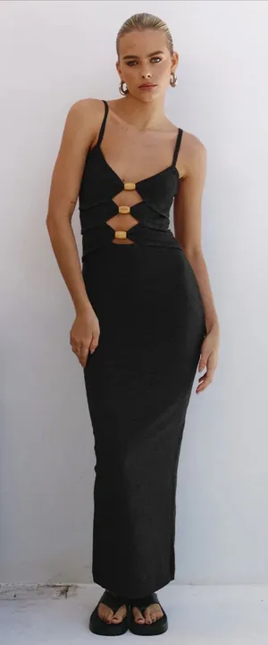 RUNAWAY THE LABEL Normani Cutout Midi Dress Black NWT Size‎ 12 thumbnail 1
