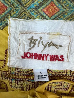 Biya Johnny Was golden Yellow Embroidered Boho long sleeve Top L blouse geometri thumbnail 2