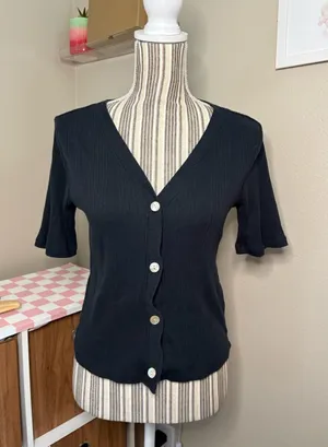 Madewell button up shirt cardigan top women’s medium dainty cottage core black thumbnail 1