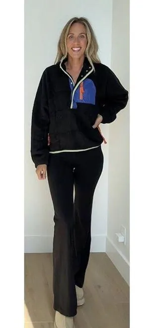 FREE PEOPLE Hit The Slopes Colorblock Pullover Black Sporty Combo Size Medium thumbnail 4