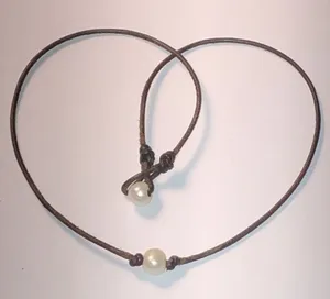 Genuine Pearls Leather Cord Dainty Boho Retro Necklace thumbnail 1