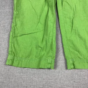 WORN Linen Blend Capri Pants Womens 4 Green Twill Cuffed Pockets Lightweight thumbnail 2