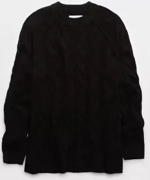 Aerie Oversized Happy Place Cable Sweater Knit Tunic‎ Soft Cozy Black Womens M thumbnail 1