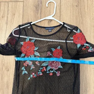 AEO Womens Dark‎ Romance Sheer Floral Appliqué Top Size Small Whimsigoth Fairy thumbnail 5