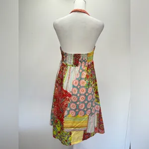 Patchwork Sundress Boho Paisley Print Halter Neckline Pura Vida Lightweight thumbnail 4