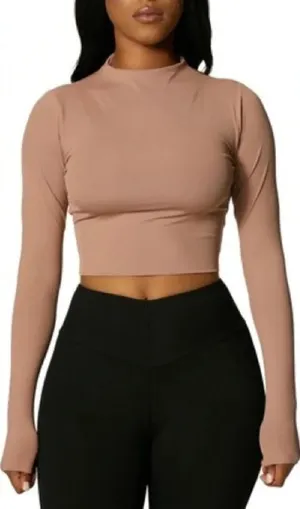 Naked Wardrobe Nude Cowl Neck Long Sleeved Crop Top Womens Size XS thumbnail 1