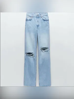 Zara Hi-Rise Wide Leg Distressed Jeans Size 4 thumbnail 3