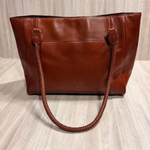 Patricia Nash Cameley Tote Italian Leather Heritage‎ Tan Braided Handle Bag thumbnail 1