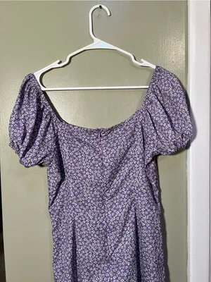 Zaful Women’s Sz 6 Mini Dress Puff Sleeve Light Purple Ditsy Floral White Yellow thumbnail 9