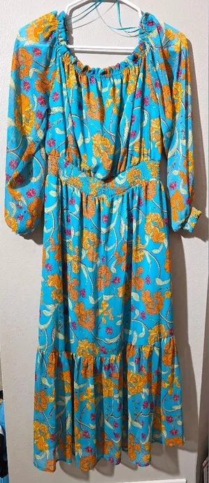 Sofia Jeans by Sofia‎ Vergara Floral Maxi Dress Tiered Blue Orange Large L thumbnail 1