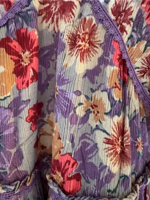 Free People Floral V-Neck Mini Dress in Lavender & Peach thumbnail 10